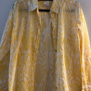 Chico’s Yellow and White Patterned Button-Up Shirt